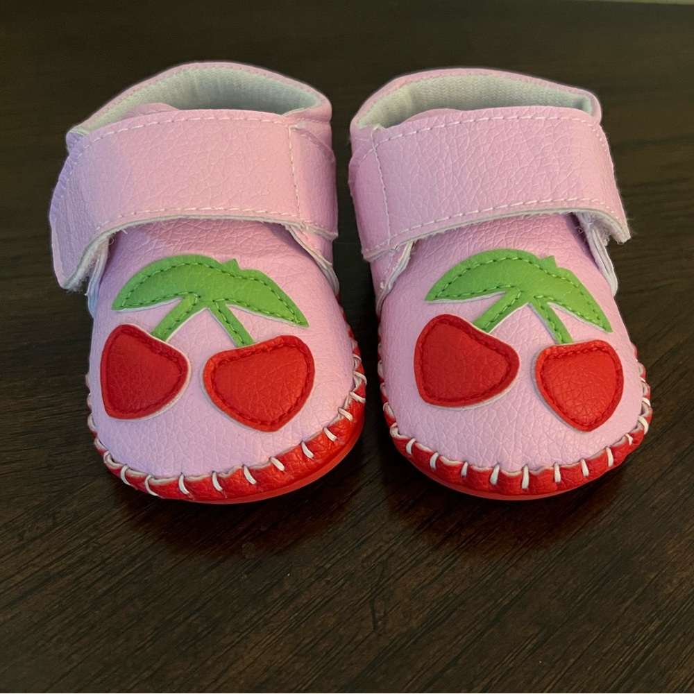 Baby infant stitched moccasin soft shoe - cherry design